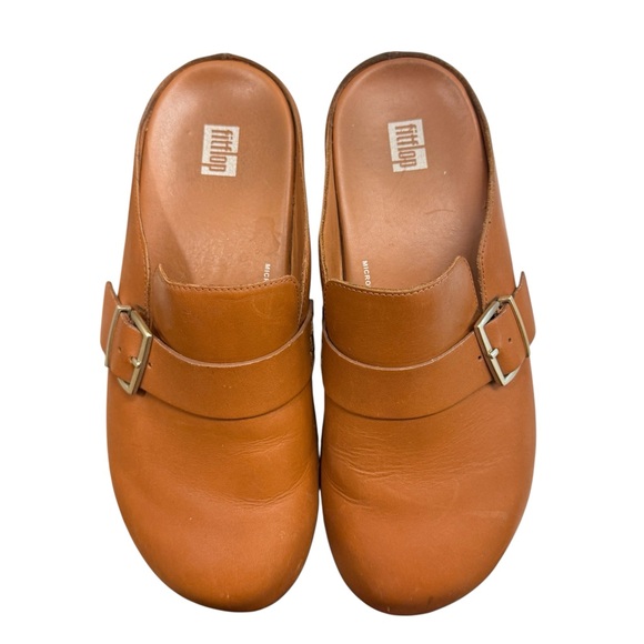 Fitflop Tan Leather Mules with Gold Buckle - Picture 6 of 9